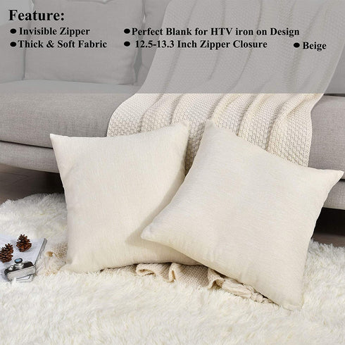 Linen Throw Pillow Covers 18 x 18 Beige Decorative Blank Couch Pillow Covers for Sublimation Bed Sofa Farmhouse Cushion Cases Set of 4