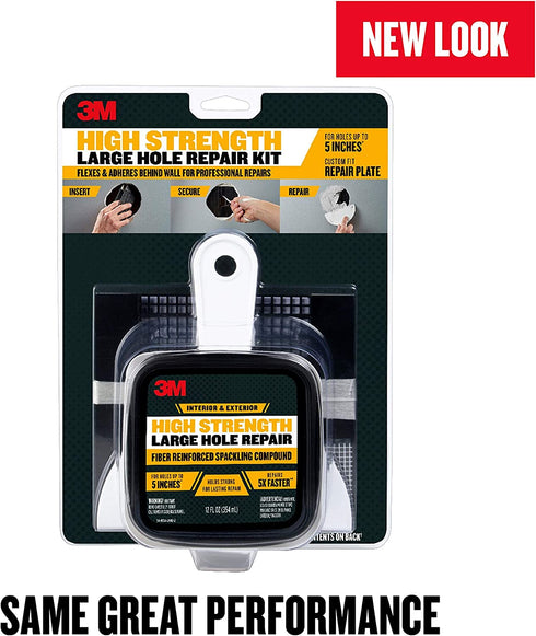 3M High Strength Large Hole Repair Kit with 12 fl. oz Compound, Self-Adhesive Back Plate, Putty Knife and Sanding Pad
