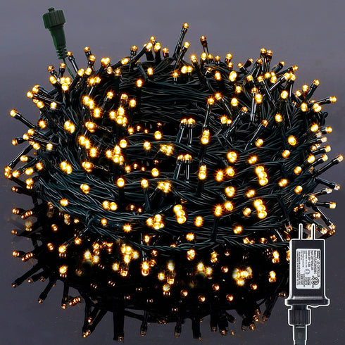 WATERGLIDE 98.5FT 300 LED Christmas Decorative String Lights, 8 Lighting Modes Waterproof Green Wire LED Fairy Light for Indoor Outdoor Christmas Party Garden Wedding Home Decoration (Warm White)