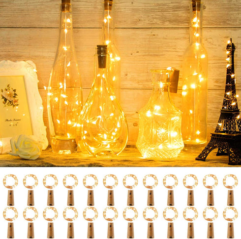 Olafus Wine Bottle Lights, 24 Pack 20 LEDs Cork Lights for Wine Bottles, Mini Fairy Lights Copper Wire Micro Starry String Lights for Jars DIY Crafts Wedding Bar Decor Warm White