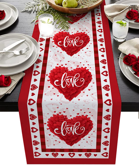 Table Runner 70 Inches Long Burlap Valentines Day Table Runners for Party Decorations, Valentine's Day Love Red Border Table Runner Farmhouse Non-slip Linen Tablecloth for Wedding Dinner