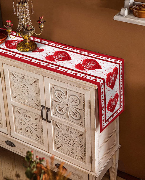 Table Runner 70 Inches Long Burlap Valentines Day Table Runners for Party Decorations, Valentine's Day Love Red Border Table Runner Farmhouse Non-slip Linen Tablecloth for Wedding Dinner