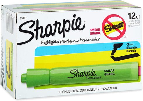 SHARPIE Tank Highlighters, Chisel Tip, Fluorescent Green, 12 Count