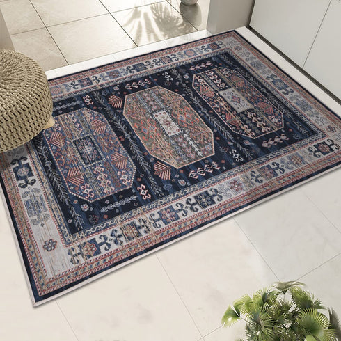 Wemina Vintage Oriental Small Rug Non Slip Traditional Bohemian Distressed Medallion Rug Indoor Bedroom Living Room Dining Home Accent Carpet?2' x 3'?Navy