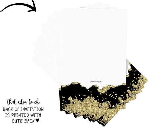 Gold and Black Invitations and Envelopes Pack of 25 Fill In Blank Invites for Graduation Retirement Birthday Baby Shower Engagement Elegant Events Modern Abstract Theme Paper Clever Party