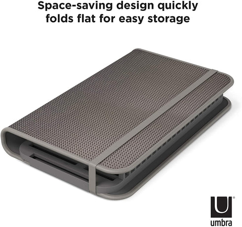 Umbra Udry Rack and Microfiber Dish Drying Mat-Space-Saving Lightweight Design Folds Up for Easy Storage, Standard w, Charcoal