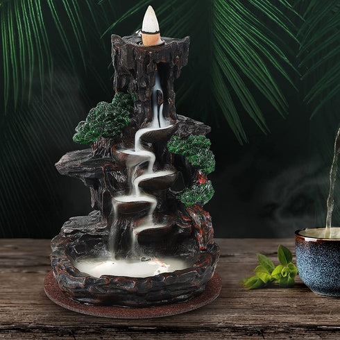 SOLEJAZZ Backflow Incense Burner Waterfall Incense Holder Mountain Tower Incense Holders, with 120 Backflow Incense Cones, 30 Incense Sticks, Home Decor Aromatcherapy Ornamen