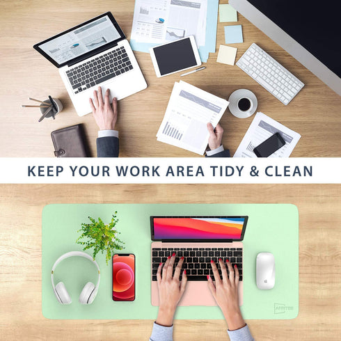 AFRITEE Desk Pad Protector Mat - Dual Side PU Leather Desk Mat Large Mouse Pad Waterproof Desk Organizers Office Home Table Decor Gaming Writing Mat Smooth (Light Green/Greenish Blue, 35.4" x 17")