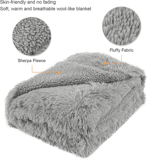 Toneed Comfy Fuzzy Throw Blanket for Home Decor, Plush Faux Fur Blankets, 50'' x 60'' Furry Sherpa Reversible Fleece Blanket for Girl Room, Office, Sofa, Couch and Bed, Grey
