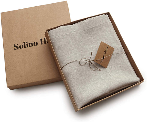 Solino Home Linen Sheer Curtains 52 x 54 Inch Light Natural Rod Pocket Window Panel, 100% Pure Natural Fabric Curtain, Handcrafted from European Flax