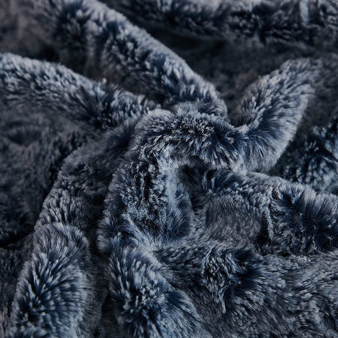 Yaoshuho Fluffy Faux Fur Pillow Covers Ombre Shaggy Pillow Shams Plush Mink Velvet Decorative Throw Pillows Cases Zipper Closure, Set of 2 (Denim Blue, 20" x 26" Inch)