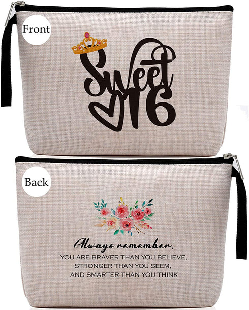Hanamiya Na Sweet 16 Gifts for Girls, Makeup Bag-16th Birthday Sweet Sixteen -16 Years Old Girl Birthday Gift, Cosmetic Pouch, Travel Case, Makeup bag for Girls