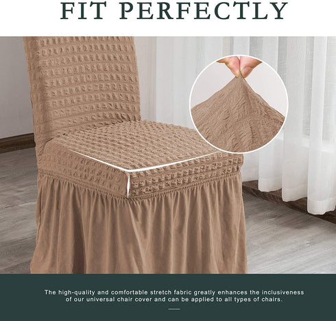 CHUN YI Stretchy Universal Easy Fitted Dining Chair Cover Slipcovers with Skirt, Removable Washable Furniture Chair for Kids Pets Home Ceremony Banquet Wedding Party(2Pcs,Dark Khaki)
