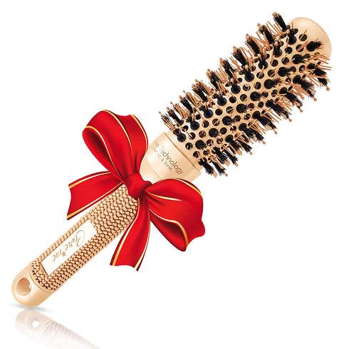 Round Brush with Ionic Boar Bristles for Blow-dry, Curling, Styling Short Hair (Chin to Neck) with Bouncy Curls & Shine, Small Ceramic Thermal Roller (1.3" Barrel, 2.4" with Bristles)
