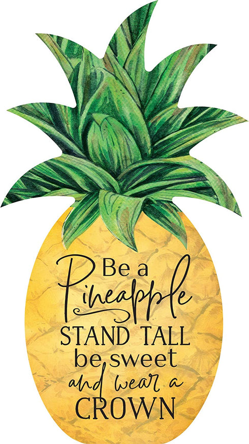 P. Graham Dunn Be A Pineapple Crown Nautical Yellow 14 x 8 MDF Wood Ornate Decorative Sign