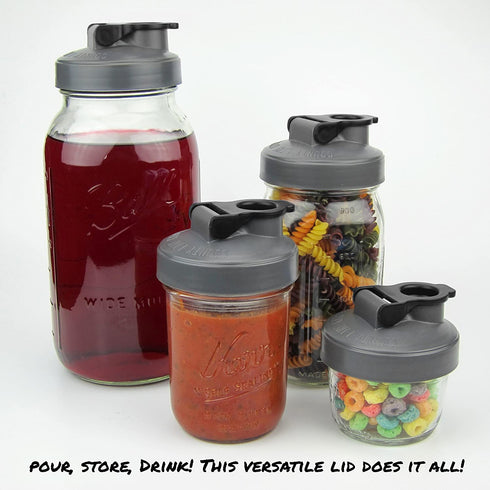 County Line Kitchen Wide Mouth Mason Jar Flip Cap Lid, Durable, Airtight, Leak-Proof Seal - Black, 3 Pack