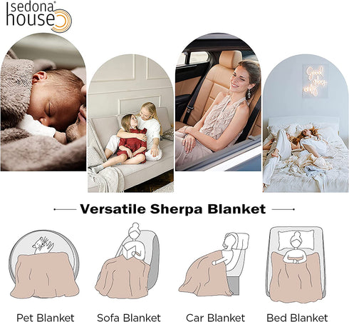 Sedona House Textured Throw Blanket Sharved Back Printing Sherpa Throw Blankets with Tassels (Light Tan)