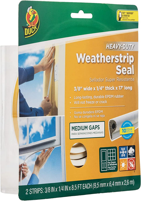 Duck Brand Heavy-Duty Self Adhesive Weatherstrip Seal for Medium Gap, White, 3/8-Inch x 1/4-Inch x 17-Feet, 1 Seal, 282435 , Gray