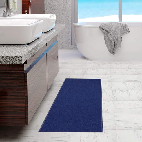 Ottomanson Ottohome Collection Rubberback Solid Design Runner Rug, 2'3" x 6', Navy Blue