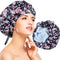 Luxury Shower Cap for Women, Waterproof Reusable Shower Caps Double Layers Microfiber Terry Lined with Dry Hair Function, Large for Long Hair, Adjustable