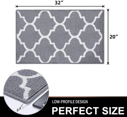 OLANLY Indoor Door Mat, 20x32, Non-Slip Absorbent Resist Dirt Entrance Rug, Machine Washable Low-Profile Inside Floor Mat Door Rugs for Entryway, Grey Trellis