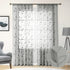 HOMEIDEAS Light Grey/Gray Sheer Curtains 52 X 96 Inches Long 2 Panels Embroidered Leaf Pattern Pocket Faux Linen Floral Semi Sheer Voile Window Curtains/Drapes for Bedroom Living Room