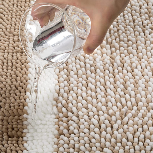 Milvowoc Bath Mats for Bathroom Luxury Chenille Shaggy Bath Rugs Non Skid Soft Shaggy Rugs Bath Carpet Machine Wash/Dry for Tub, Shower and Bath Room (20x32 Inch, Khaki/White)