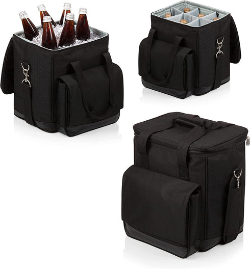LEGACY - a Picnic Time Brand Cellar Insulated Six Bottle Wine Tote, Black,12.5 x 11 x 13 Inches