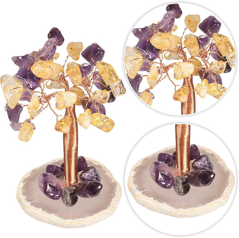 Yatming Amethyst/Citrine Stone Money Tree, Agate Slice Geode Base Crystal Tree Decor for Feng Shui & Wealth