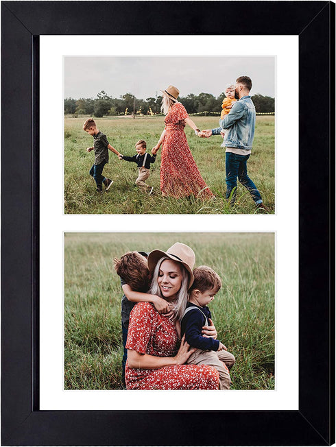 Golden State Art, 8.5x11 Black Wooden Picture Frame - White Mat for 2-5x7 Photos - Real Glass - Easel Stand for Landscape/Portrait Table Display - Home Decor - Gift for Families, Students, Friends