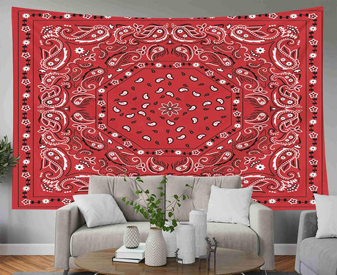 Pamime Home Decor Tapestry for Christmas Red Bandana Print Wall Tapestry Hanging Tapestries for Dorm Room Bedroom Living Room 80X60 Inches Tapestry,Red White 1