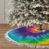 Tie Dye Christmas Tree Skirt with Tassel Small Xmas Tree Skirt Mat 36 Inch Rustic Farmhouse for New Year Party Holiday Decorations