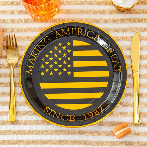 Crisky 40th Birthday Plates Black and Gold Dessert, Buffet, Cake, Lunch, Dinner Plates for 40th Birthday Decorations Party Supplies, Making Great Since 1982. 50 Count, 9" Plate