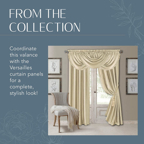 Elrene Home Fashions Versailles Room-Darkening Faux-Silk Waterfall Window Valance, Accessory for Bedroom or Living Room Windows with Rod Pocket Tabs, 52" x 36", Ivory, 1 Panel