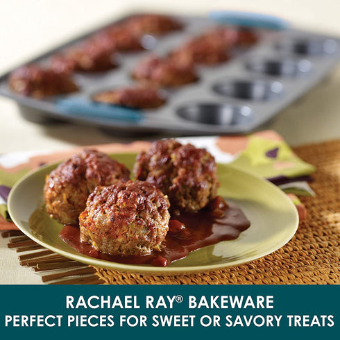 Rachael Ray Yum -o! Nonstick Bakeware 12-Cup Muffin Tin With Grips / Nonstick 12-Cup Cupcake Tin With Grips - 12 Cup, Gray