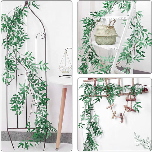 ANPHSIN 3 Pack (16.8ft) Artificial Willow Leaves Vines Twigs- Fake Silk Hanging Willow Plant Greenery Garland String for Indoor Wedding Party Crowns Wreath Decor, Outdoor Wall Garden Decoration