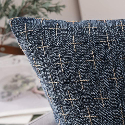 MIULEE Pack of 2 Decorative Burlap Linen Throw Pillow Covers Modern Farmhouse Pillowcase Rustic Woven Textured Cushion Cover for Sofa Couch Bed 18x18 Inch Blue