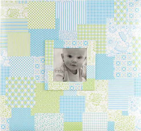 MCS MBI 12.5x13.5 Inch Baby Scrapbook Album with 12x12 Inch Pages with Photo Opening, Blue Quilt Design (860071)