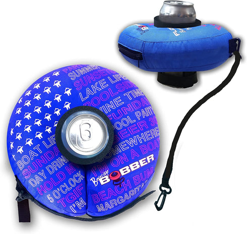 BLUE SMALL - Human Bobber Inflatable Floating Drink Holder – Beverage Bobber Drink Float for Tumblers, Yeti, Tervis, or Wine Bottle in the Hot Tub, Pool or Boat (SMALL 12oz Cans or Bottles)