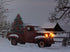 Lighted Vintage Red Truck Canvas Wall Art - LED Picture with Christmas Tree and Old-Fashioned Red Pick-Up Truck Winter Scene - Barn and Farmstead Setting