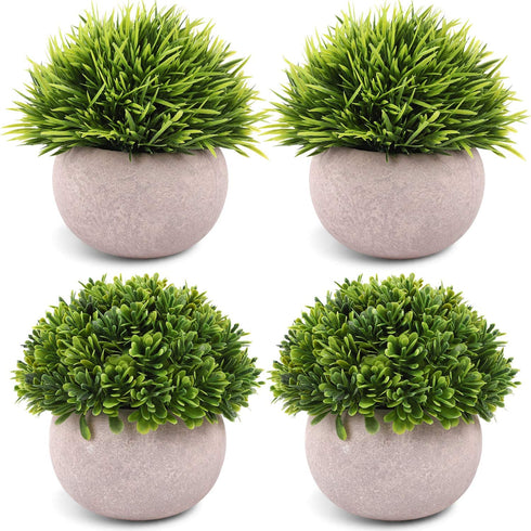 CEWOR 4 Packs Artificial Potted Plants Bathroom Home Office Decor Mini Fake Greenery Faux Topiary Shrubs Plants for Desk Decoration