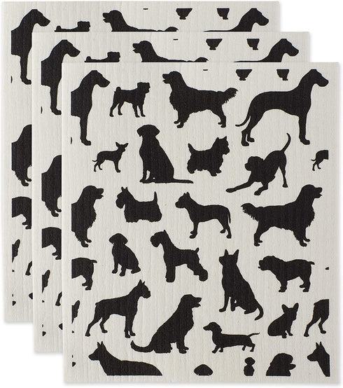 DII Swedish Dishcloth Set Cleaning Collection, 7.75 x 6.75, Dogs, 3 Piece