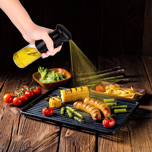 Olive Oil Sprayer for Cooking - 300ml Oil Dispenser Bottle Spray Mister - Portable Refillable Food Grade Oil Vinegar Spritzer Sprayer Bottles for Kitchen, Air Fryer, Salad, Baking, Grilling, Frying (Black)