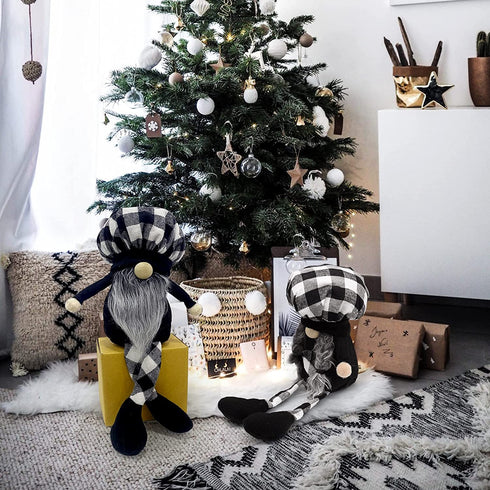 2 Pcs Buffalo Plaid Gnome Shelf Sitter,Farmhouse Gnome Plush Elf Decorations,Mr Gnome and Mrs Gnome Dolls, Handmade Elf Scandinavian Household Ornaments Kitchen Tiered Tray Décor