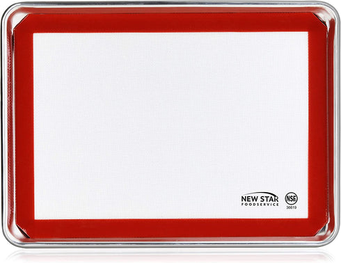 New Star Foodservice 38439 Commercial-Grade 18-Gauge Aluminum Sheet Pan/Bun Pan & Silicone Baking Mat Set, 13" L x 18" W x 1" H (Half Size)