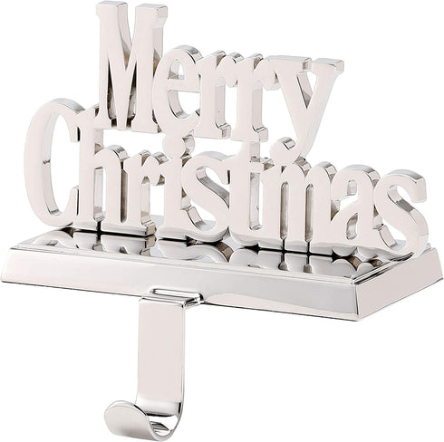 BIRDROCK HOME Merry Christmas Stocking Holder for Mantle - Christmas Decorations - Holiday Greetings - Mantle Fireplace Topper - Decorative Metal Hanger for Stockings - Home D©cor