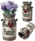 HIDERLYS 7.5" High Rustic Decorative Vase with Greetings and Rope Design, Metal Milk Can Country Jug for Living Room, Bedroom, Kitchen(Family)