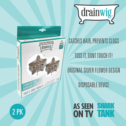DrainWig 1776A12-AMZ Shower Drain Protectors as Seen on Shark Tank, Disposable Hair Catchers, Flower, Silver, Pack of 2