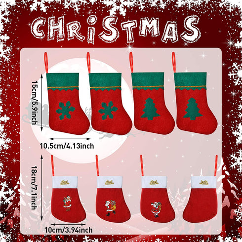 24 Pieces Christmas Mini Stocking Xmas Card Stockings Snowflake Tableware Holder Christmas Tree Silverware Holders Small Red Christmas Hanging Sock Decoration for Rustic Christmas Tree Decor Supplies