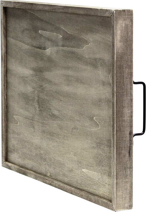 Elegant Designs HG2000-RGO Wood w-Handles Decorative Serving Tray, 15.5" x 12", Rustic Gray Our Nest